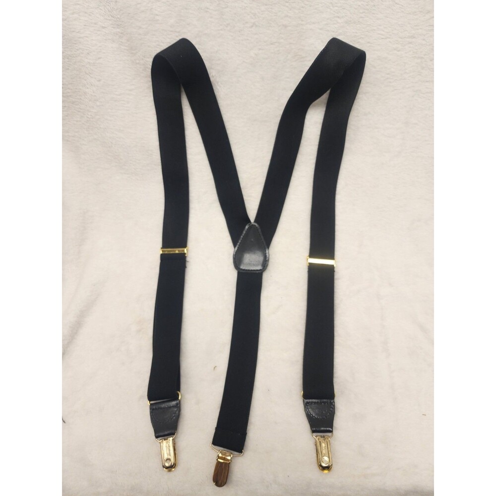 Pelican Suspenders Black Elastic Adjustable Gold Tone Hardware